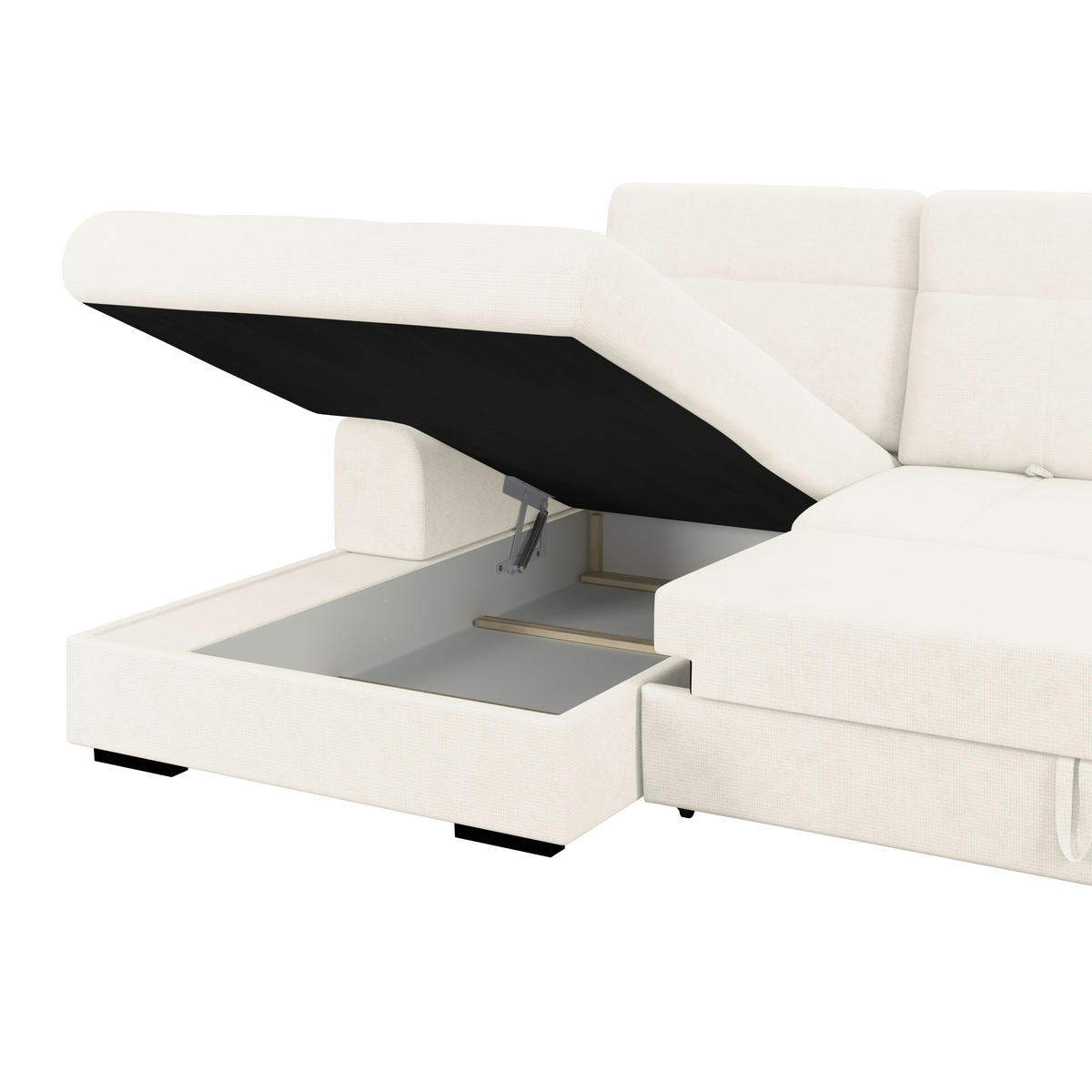 ECKSOFA Elfenbein Chenille Rücken echt, Kopfteilverstellung  - Elfenbein/Schwarz, KONVENTIONELL, Holz/Textil (203/286cm) - MID.YOU