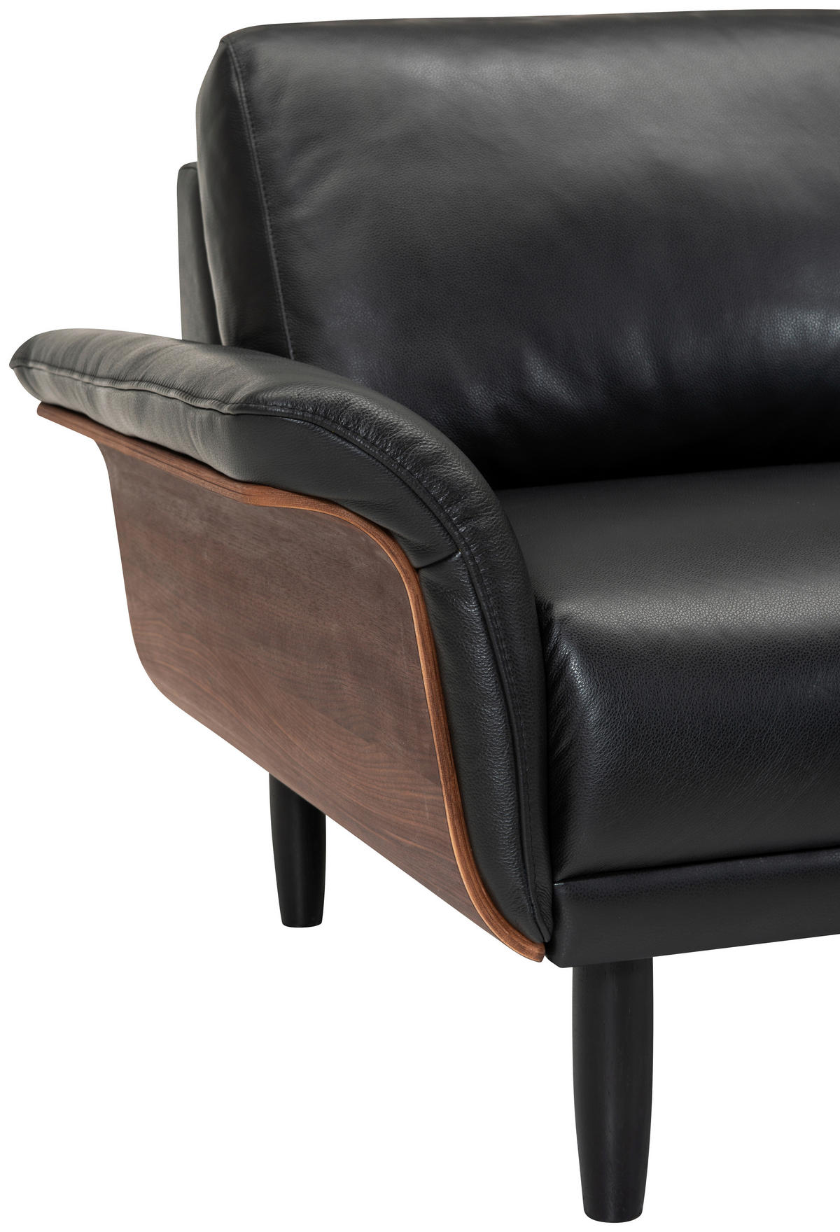 3-SITS SOFFA i äkta läder svart, nötfärg  - nötfärg/svart, Klassisk, metall/läder (214/81/94cm) - Welnova