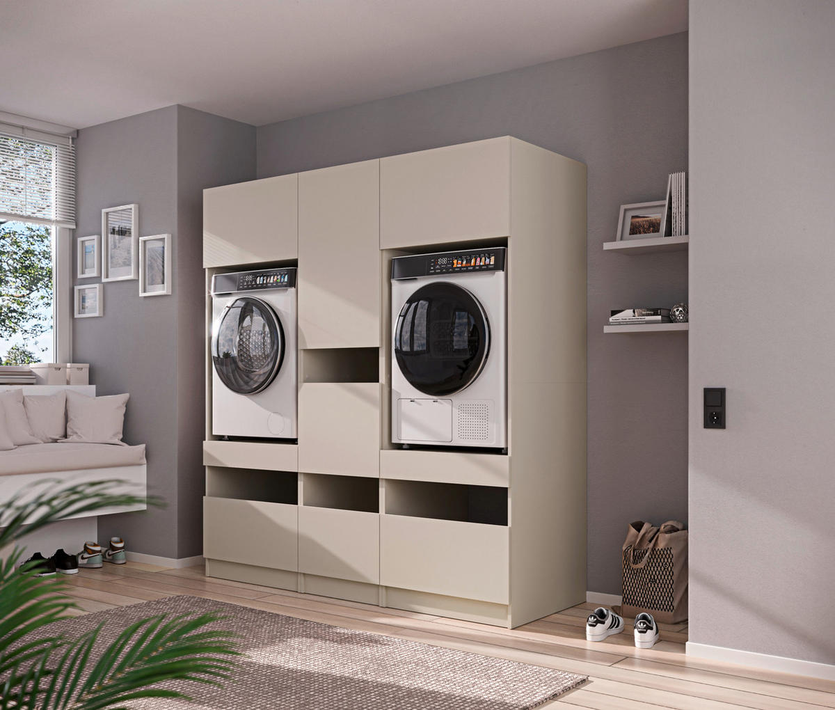 WASCHMASCHINENSCHRANK  68/200/68 cm  - Kaschmir/Schwarz, Design, Holzwerkstoff/Metall (68/200/68cm) - Milino