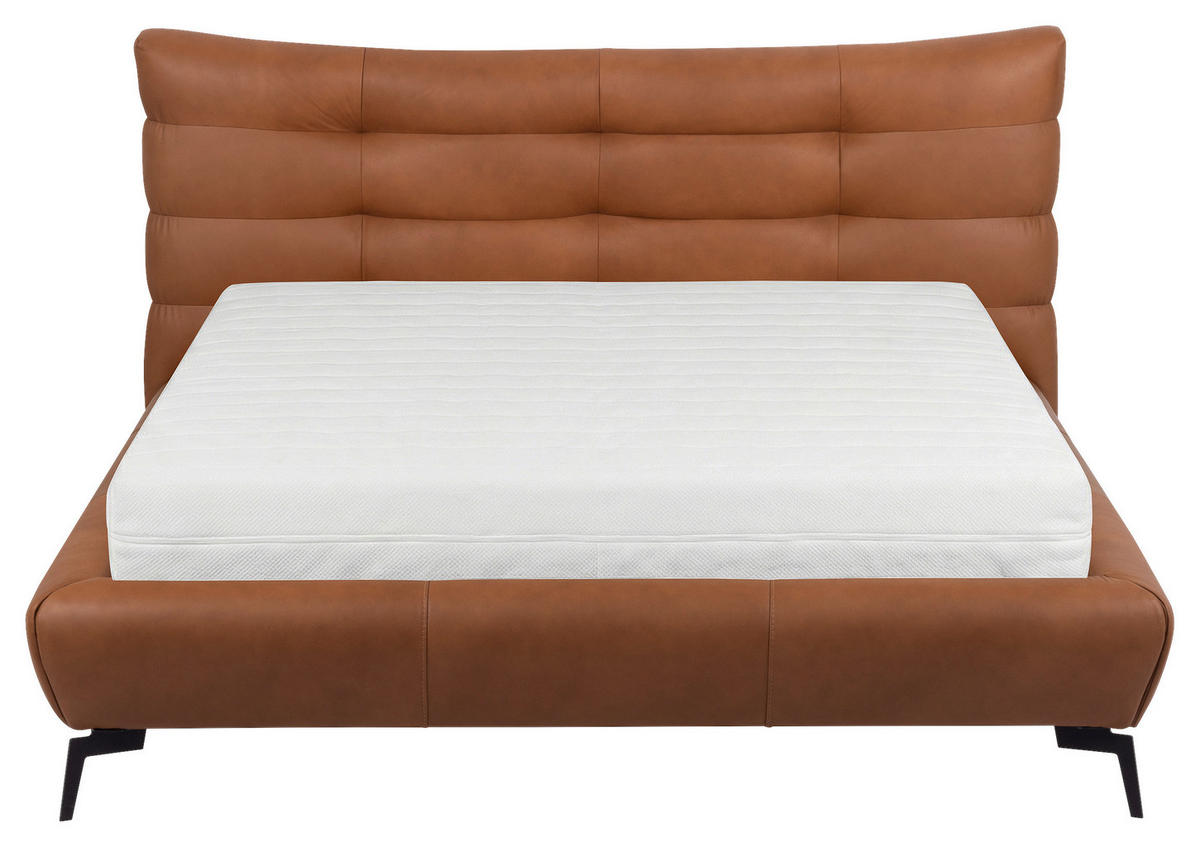 POLSTERBETT gepolstertes Kopfteil Cognac 180/200 cm  - Cognac/Schwarz, Design, Leder/Metall (180/200cm) - Esposa