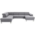 WOHNLANDSCHAFT inkl.Funktionen Hellgrau Webstoff  - Silberfarben/Hellgrau, Design, Textil/Metall (226/320/168cm) - Xora