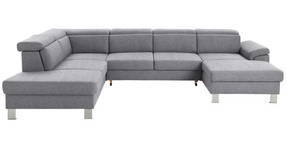 WOHNLANDSCHAFT inkl.Funktionen Hellgrau Webstoff - Silberfarben/Hellgrau, Design, Textil/Metall (226/320/168cm) - Xora