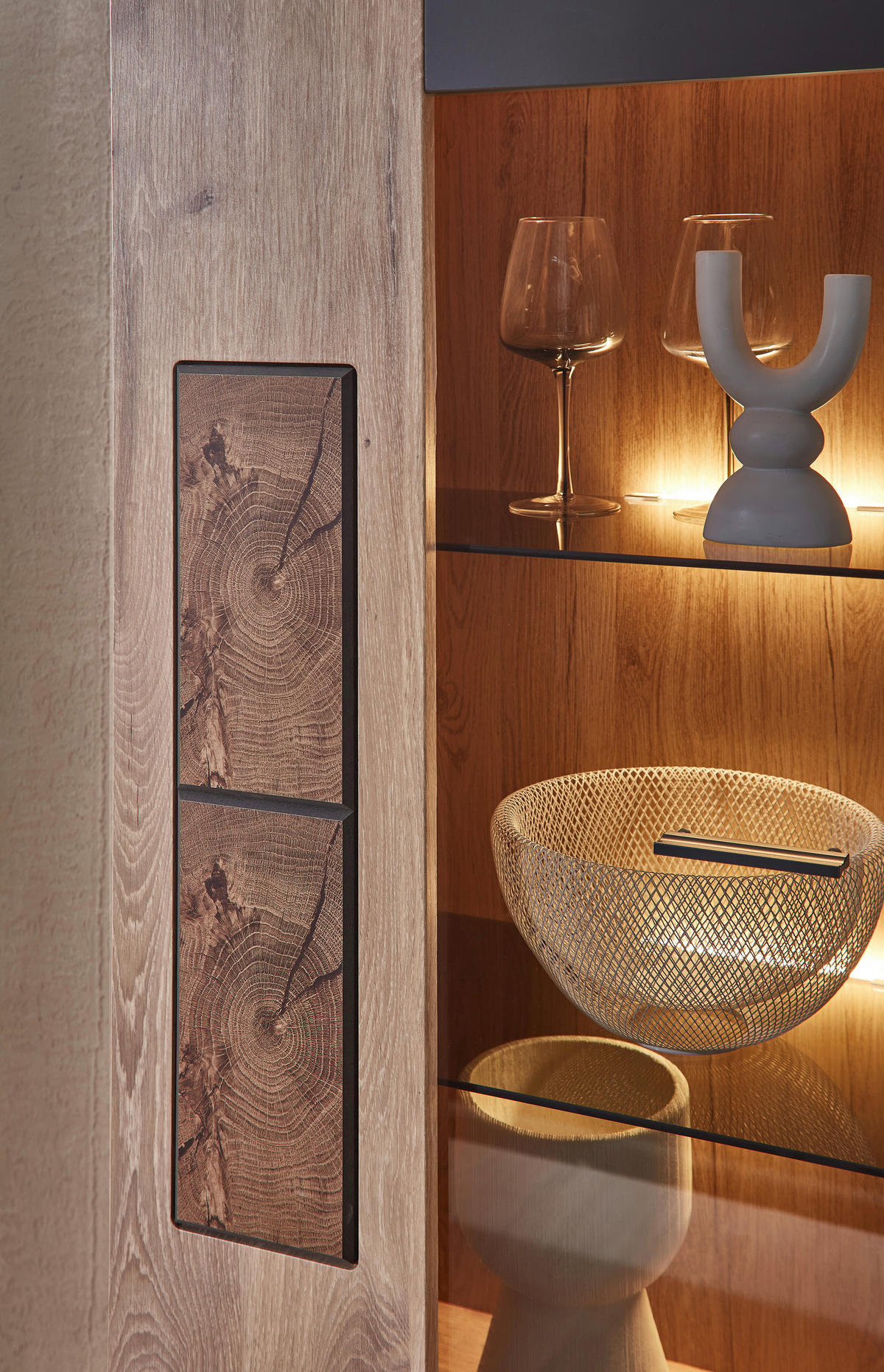 WOHNWAND  in Graphitfarben, Eichefarben 325/202/47 cm  - Eichefarben/Graphitfarben, Modern, Glas/Holzwerkstoff (325/202/47cm) - Stylife