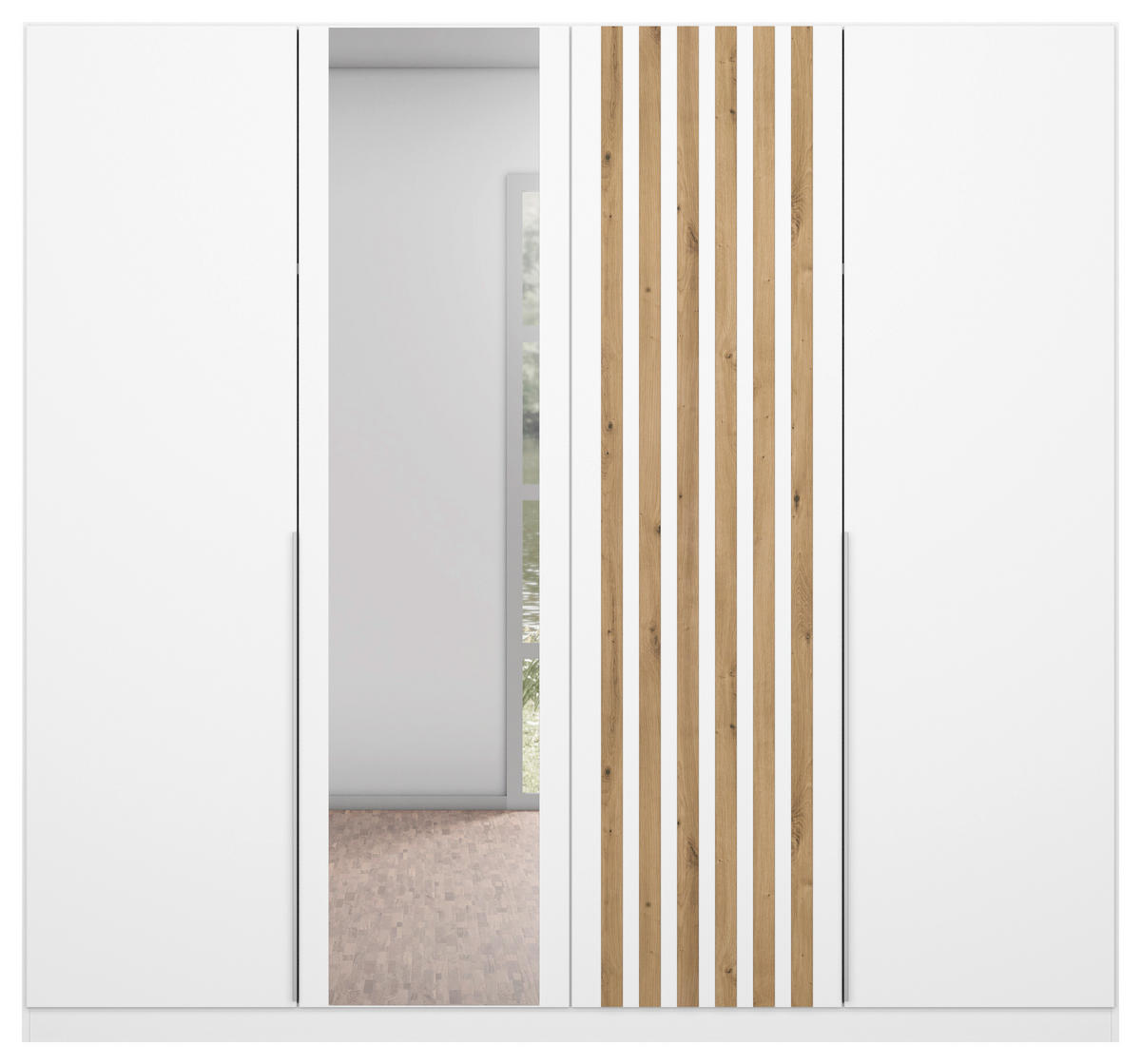 DREHTÜRENSCHRANK  in Weiß, Eiche Artisan  - Alufarben/Weiß, MODERN, Holzwerkstoff/Metall (226/210/54cm) - Rauch Möbel