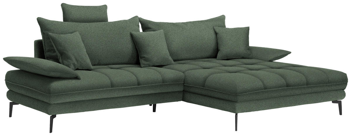 ECKSOFA in Webstoff Grün  292/176 cm  - Schwarz/Grün, MODERN, Textil/Metall (292/176cm) - Carryhome