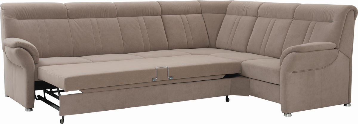 ECKSOFA Beige Velours, beflockt  - Beige/Silberfarben, KONVENTIONELL, Textil/Metall (306/248cm) - Beldomo Comfort