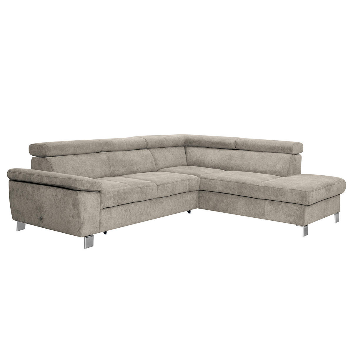 ECKSOFA Hellbraun Mikrofaser  - Chromfarben/Hellbraun, Design, Textil/Metall (248/208cm) - Livetastic