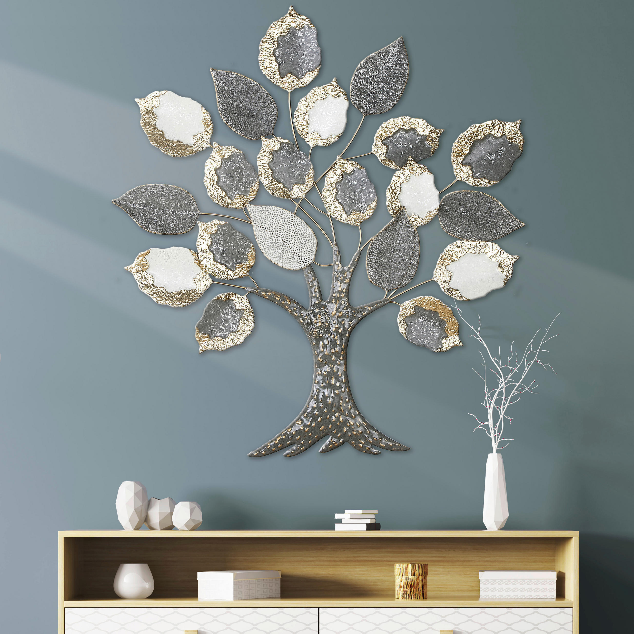 METALLBILD Bäume  - Goldfarben/Weiß, LIFESTYLE, Metall (93/104/5cm)