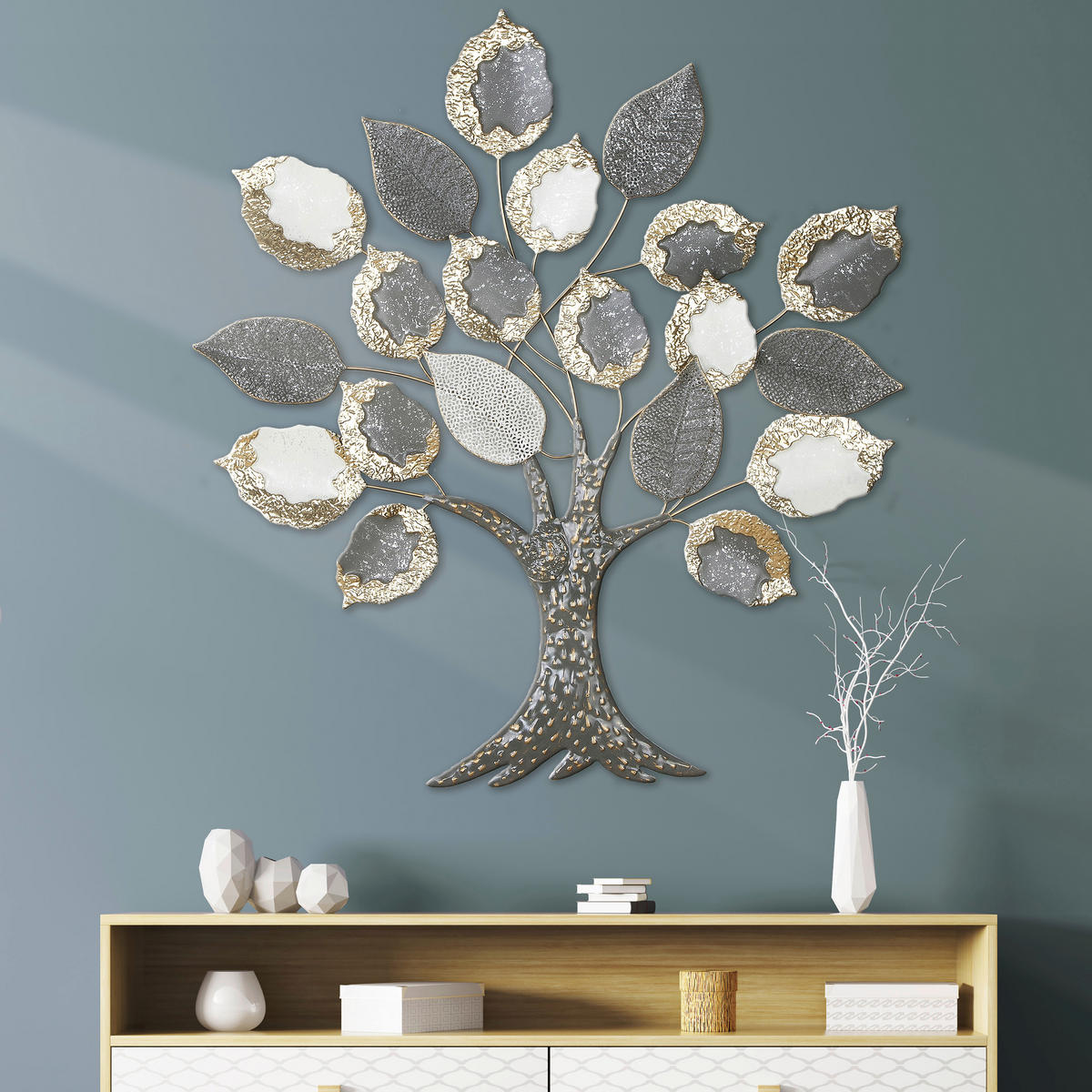 METALLBILD Bäume  - Goldfarben/Weiß, LIFESTYLE, Metall (93/104/5cm)