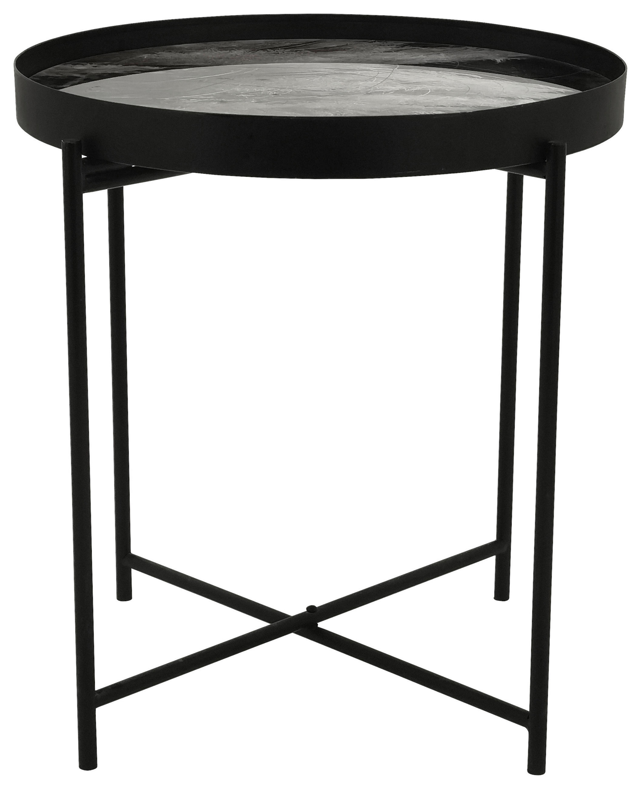 BEISTELLTISCH 43/43/48 cm teilmassiv Schwarz, Beige rund  - Beige/Schwarz, Design, Glas/Holzwerkstoff (43/43/48cm) - Carryhome