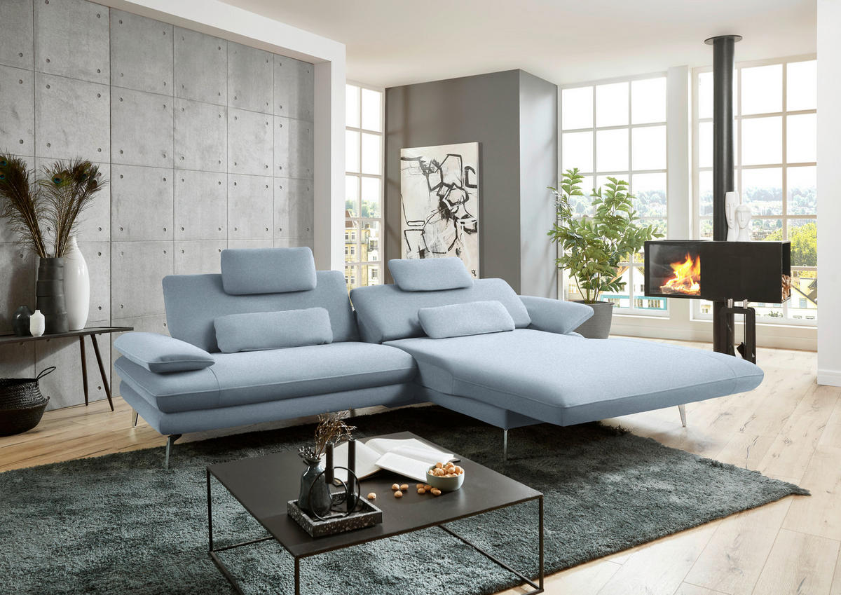 ECKSOFA in Webstoff Hellblau  - Schwarz/Hellblau, Design, Textil/Metall (284/184cm) - Dieter Knoll