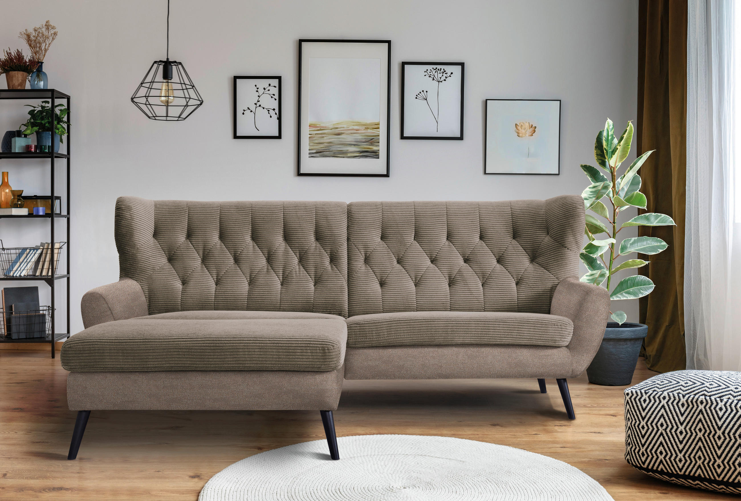 ECKSOFA Braun Cord  - Schwarz/Braun, Design, Holz/Textil (165/237cm) - Stylife