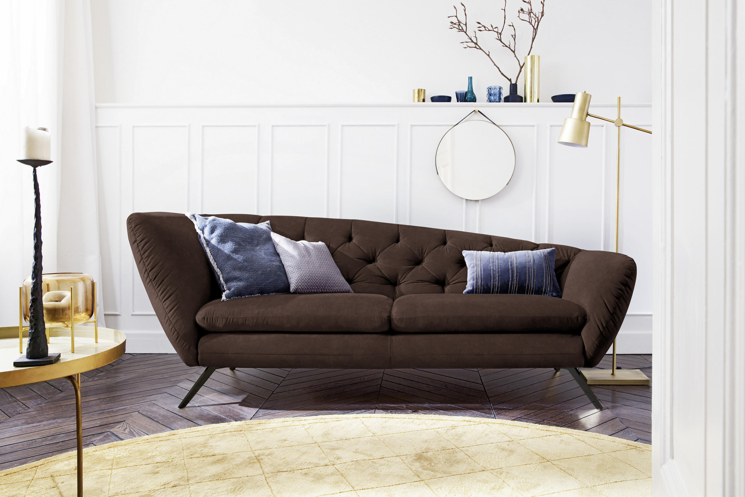 CHESTERFIELD-SOFA Mikrofaser Braun  - Schwarz/Braun, Design, Textil/Metall (223/84/90cm) - Pure Home Lifestyle