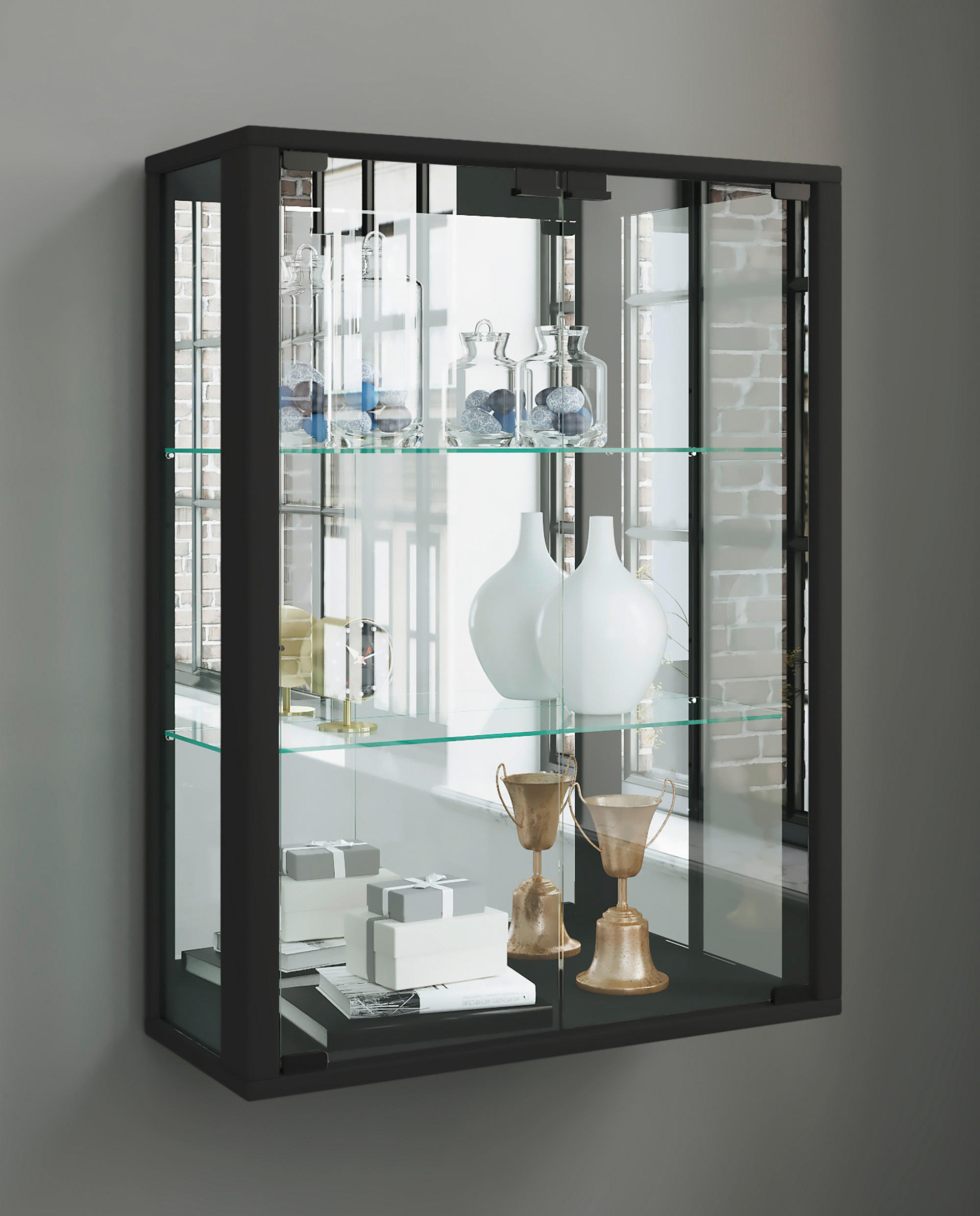 HÄNGEVITRINE in Buche Schwarz - Schwarz, MODERN, Glas/Holz (60/80/25cm) - MID.YOU