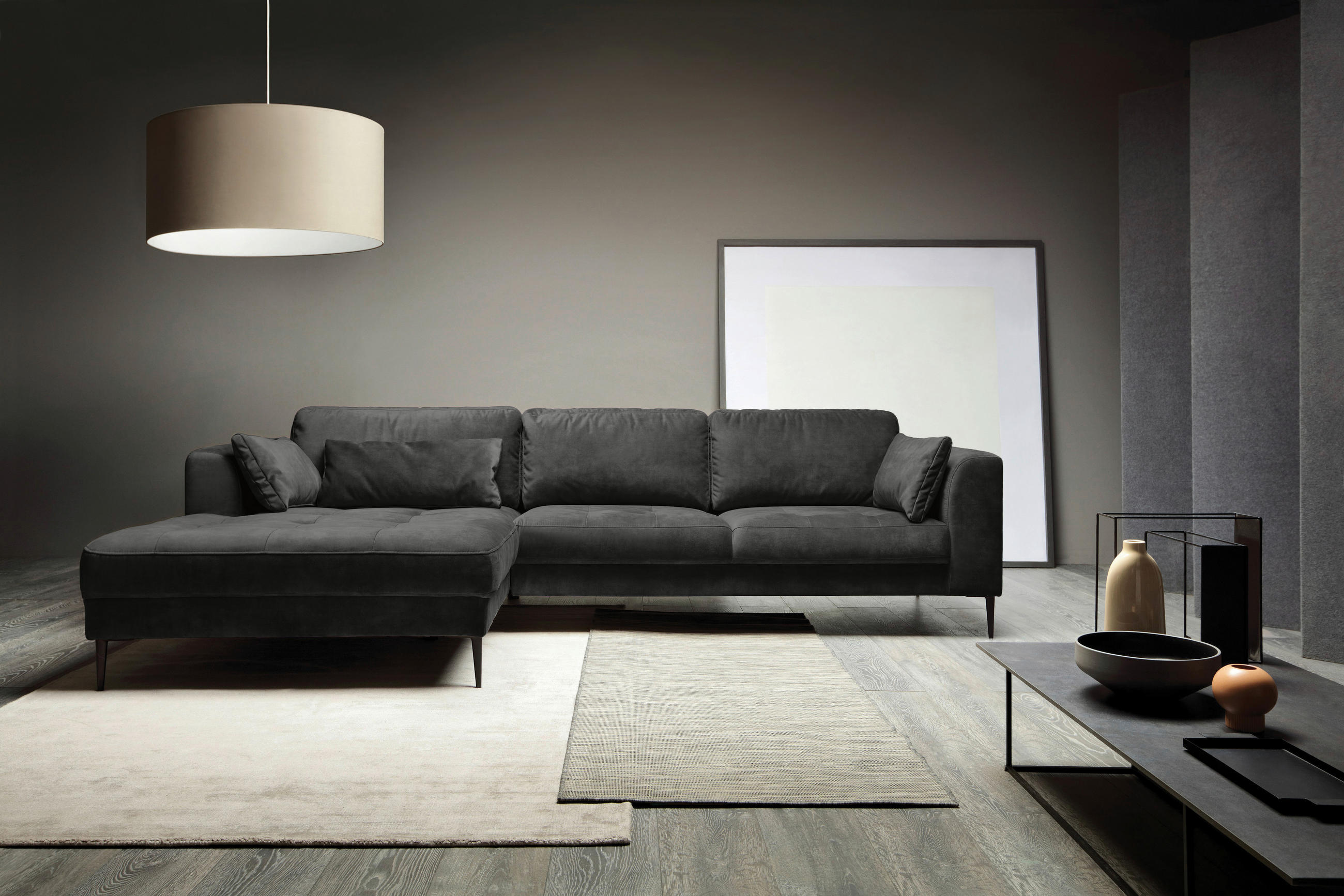 ECKSOFA in Mikrofaser Anthrazit - Anthrazit/Schwarz, Modern, Textil (168/280cm) - Trendmanufaktur