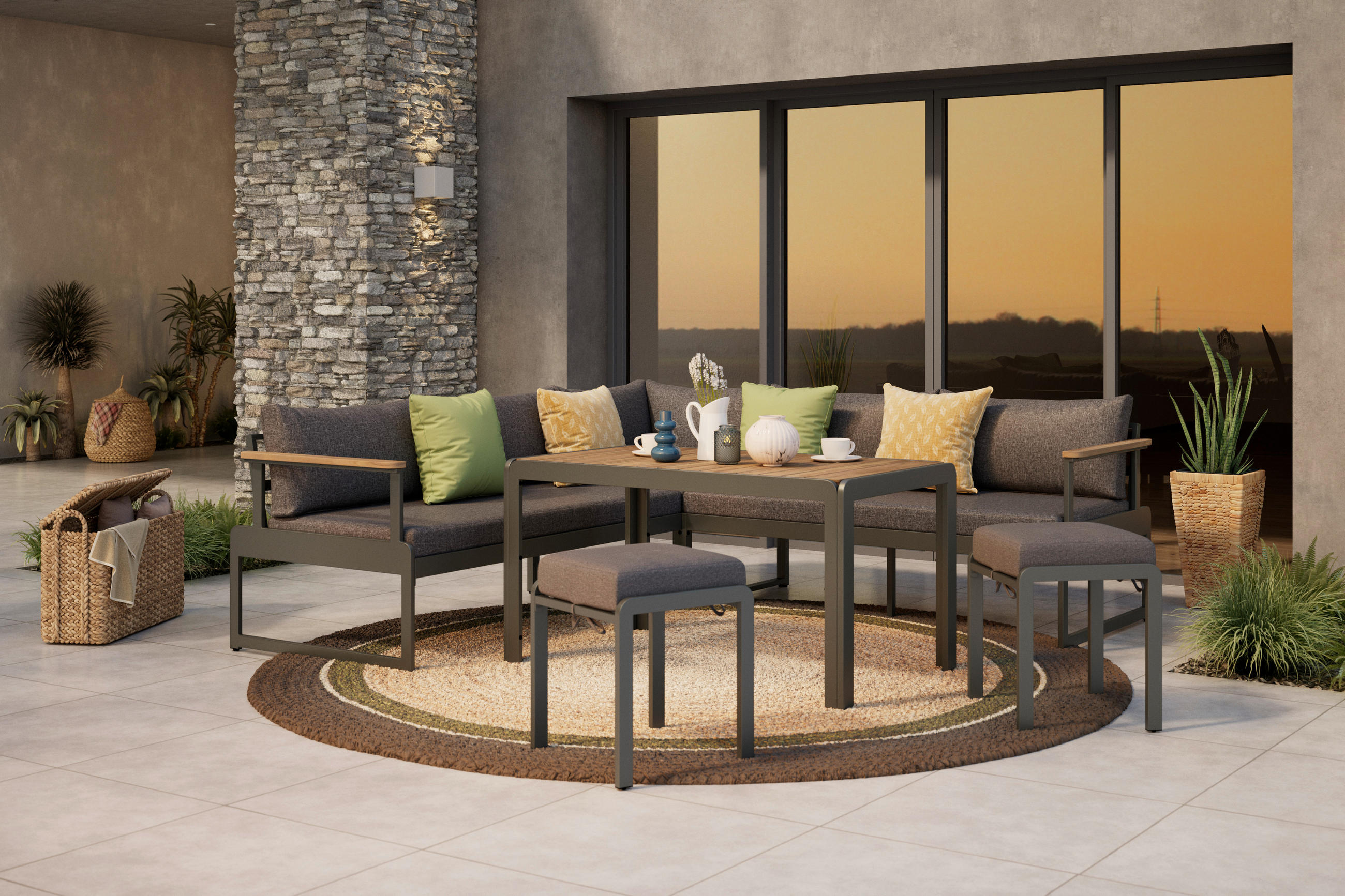 SET LOUNGE 17 piese  228/228 cm   - gri închis/culoare lemn acacia, Modern, lemn/metal (228/228cm) - Ambia Garden