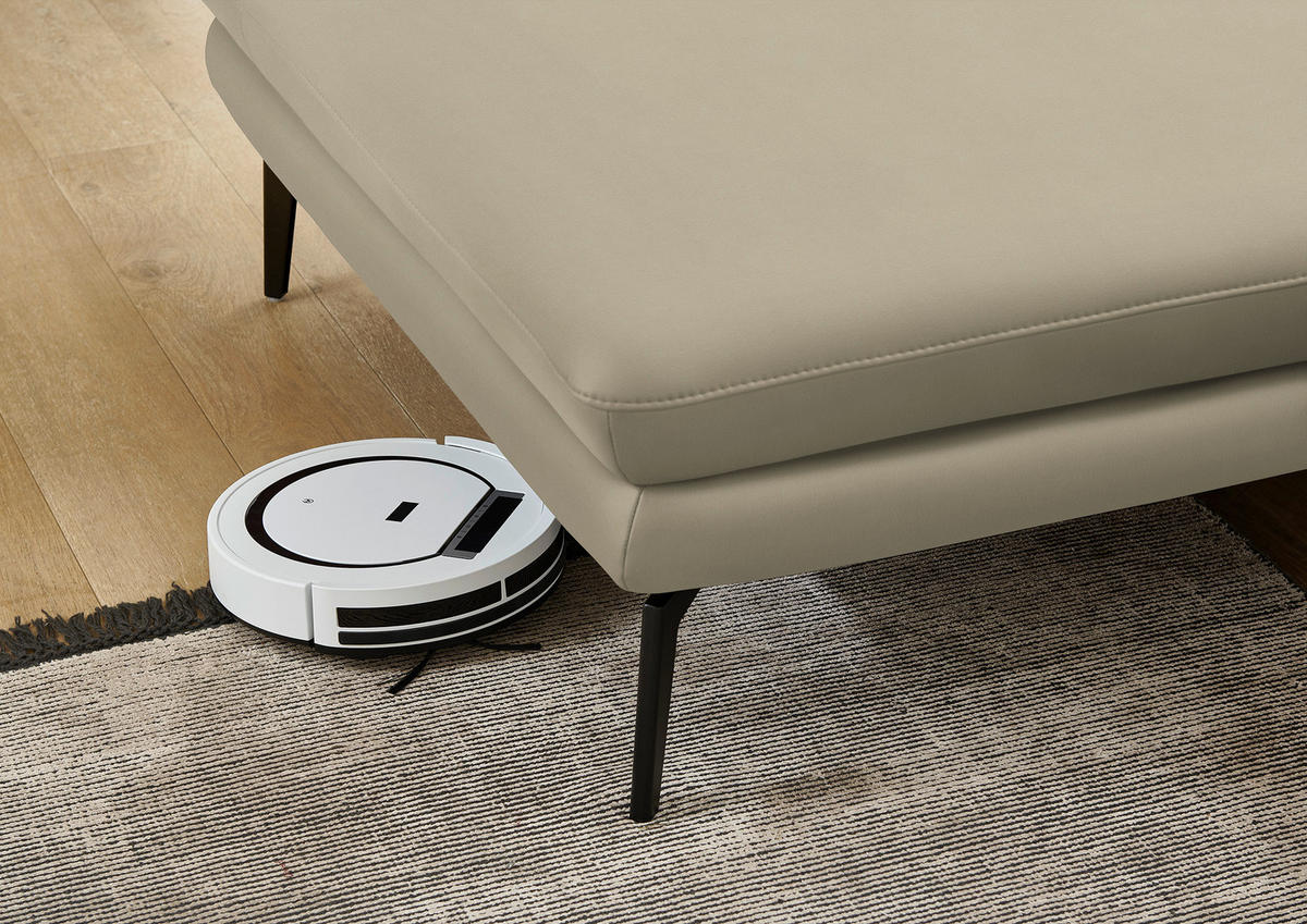 ECKSOFA in Echtleder Creme, Naturfarben  - Creme/Schwarz, Design, Leder/Metall (180/310cm) - Dieter Knoll