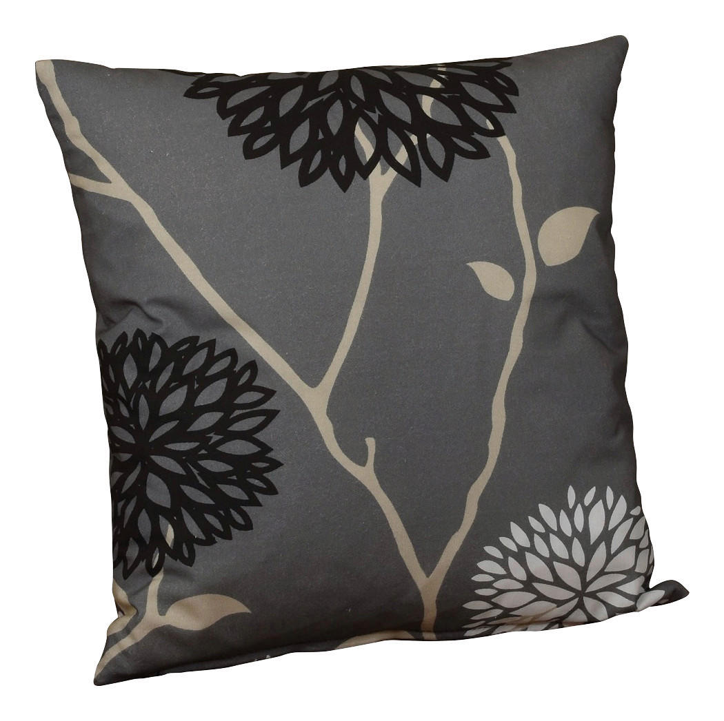 OUTDOOR-KISSEN in Grau, Schwarz, Beige Blume 40/40 cm  - Beige/Schwarz, Design, Textil (40/40cm)