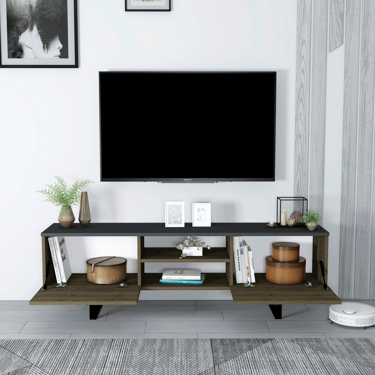 NÍZKÁ KOMODA, tmavý dub, 160/50/35 cm - černá/tmavý dub, Design, kompozitní dřevo (160/50/35cm) - Livetastic