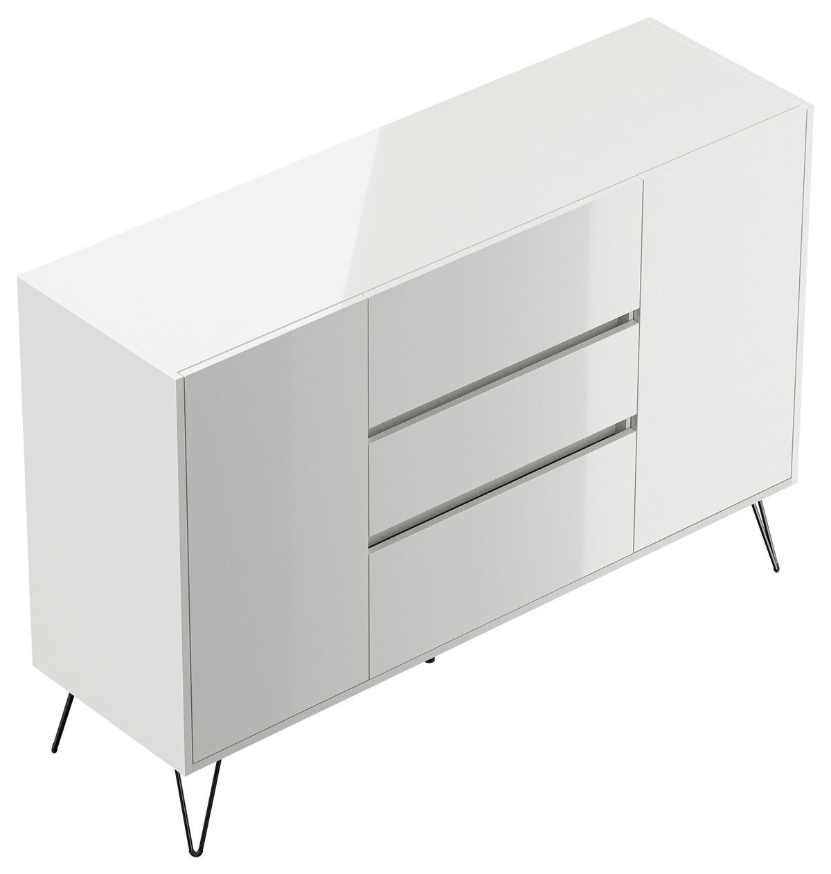 SIDEBOARD Posseik Industrial 140/93,6/42 cm 3 Schublade(n)  - Weiß Hochglanz/Schwarz, Design, Holzwerkstoff/Metall (140/93,6/42cm) - P & B