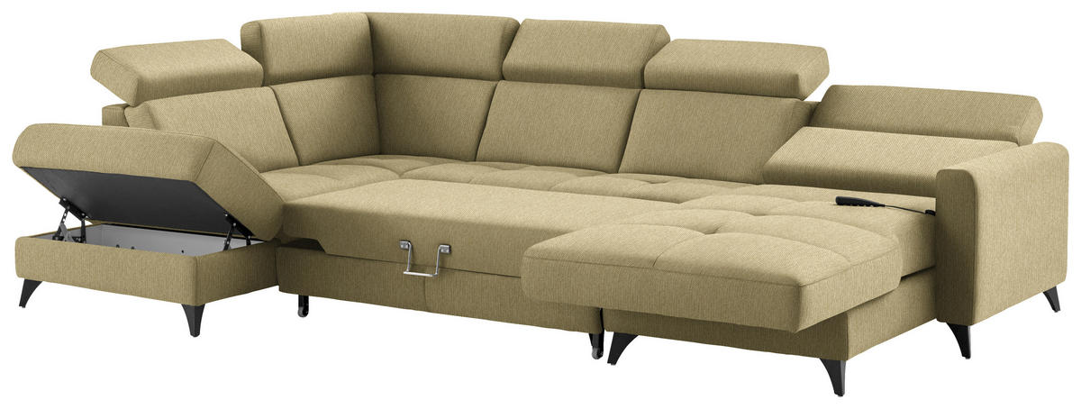 WOHNLANDSCHAFT Flachgewebe Honig  - Schwarz/Honig, Konventionell, Textil/Metall (215/333/174cm) - Beldomo System