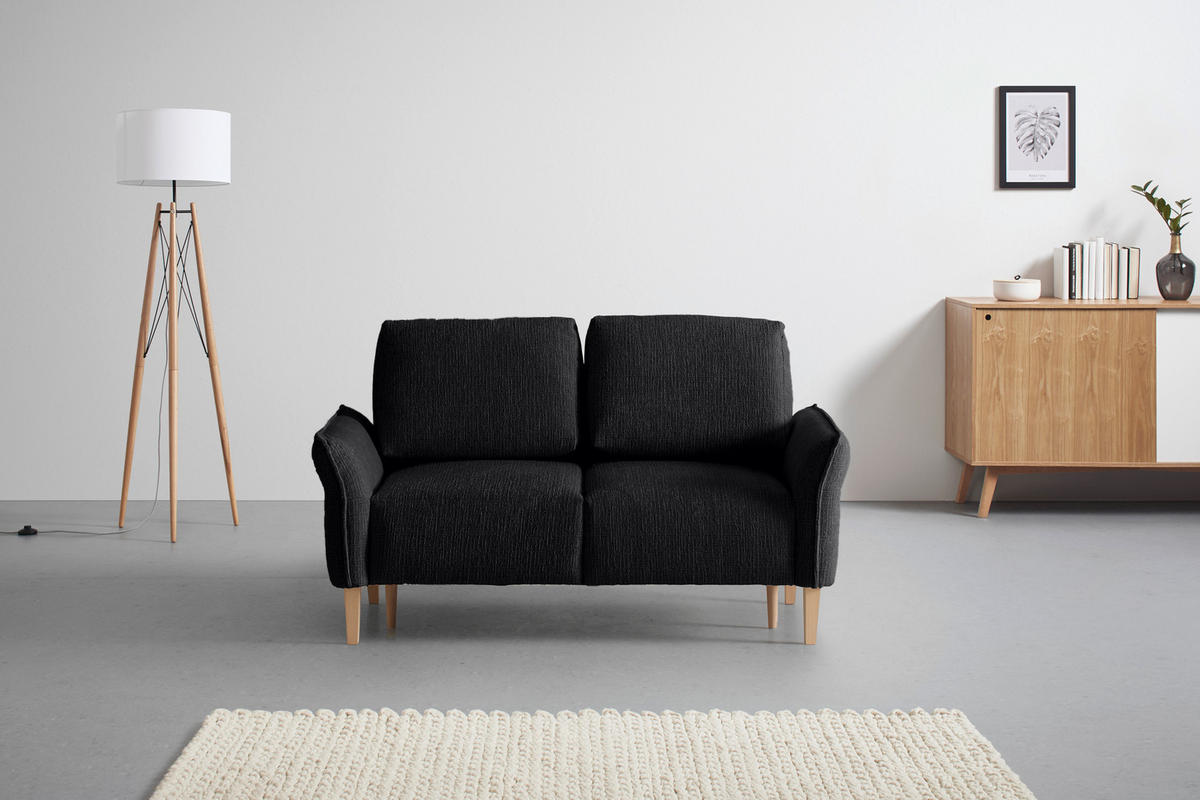 2-SITZER-SOFA in Webstoff Schwarz  - Eichefarben/Creme, Modern, Holz/Textil (150/85/92cm) - MID.YOU