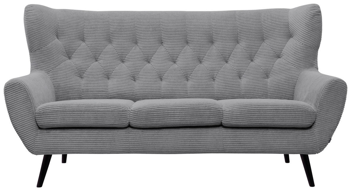 3-SITZER-SOFA Cord Hellgrau  - Hellgrau/Schwarz, Design, Holz/Textil (187/101/95cm) - Stylife