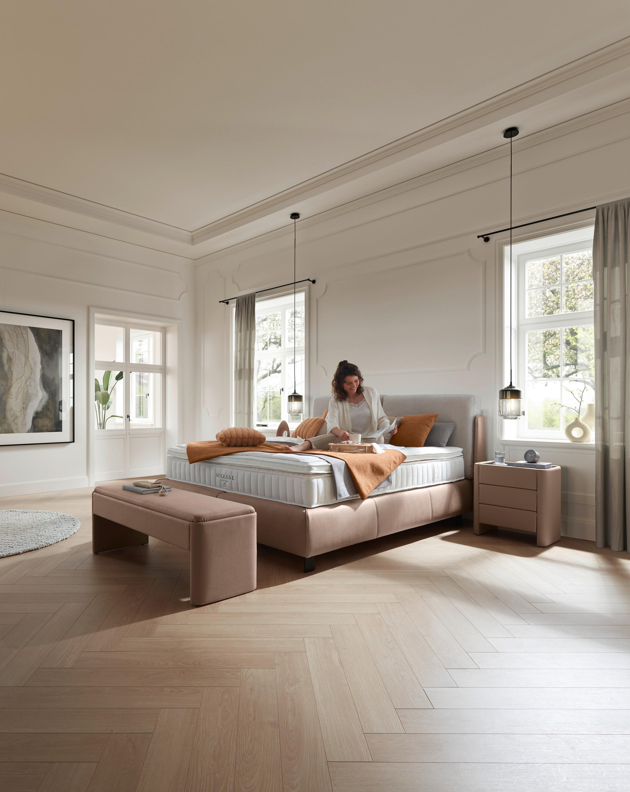 BOXSPRINGBETT 180/200 cm  in Hellbraun, Greige  - Hellbraun/Greige, Design, Textil/Metall (180/200cm) - Johann Jakob