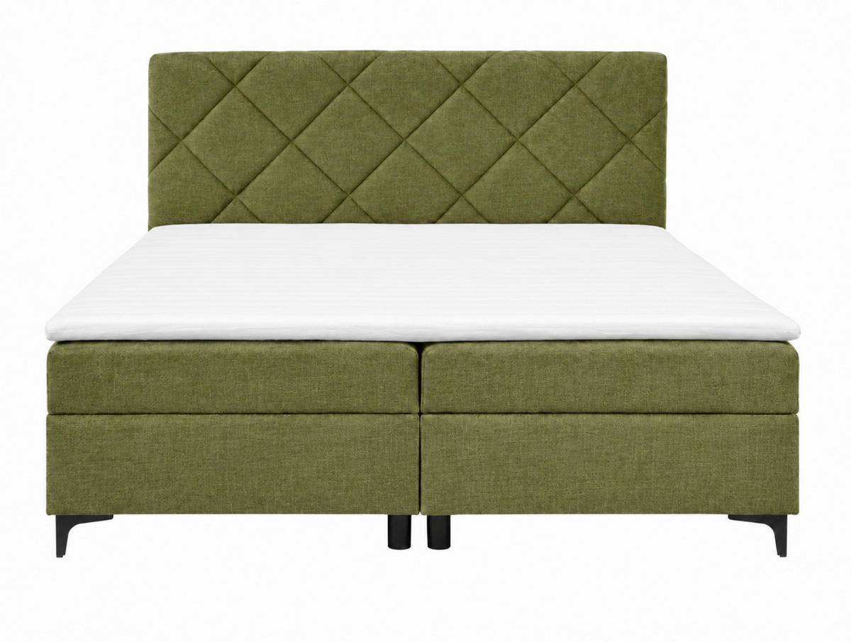BOXBETT 180/200 cm,  in Grün, Bettkasten, Topper, H3 + H3 = fest  - Schwarz/Grün, MODERN, Holz/Textil (180/200cm) - MID.YOU