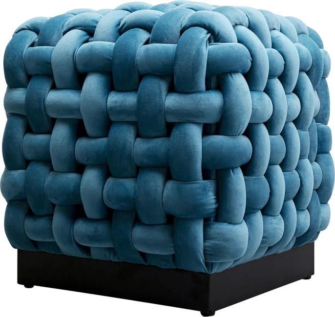 HOCKER in Textil Azurblau  - Azurblau/Schwarz, Design, Textil/Metall (47/46/47cm) - Kare-Design