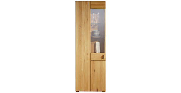VITRINE in furniert, massiv Kerneiche Eichefarben - Eichefarben/Bronzefarben, Design, Glas/Holz (64/199,5/38cm) - Hom`in