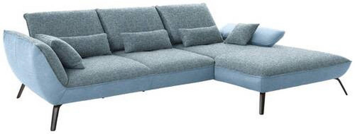 ECKSOFA in Flachgewebe Blau  - Blau/Schwarz, Design, Textil/Metall (301/191cm) - Moderano