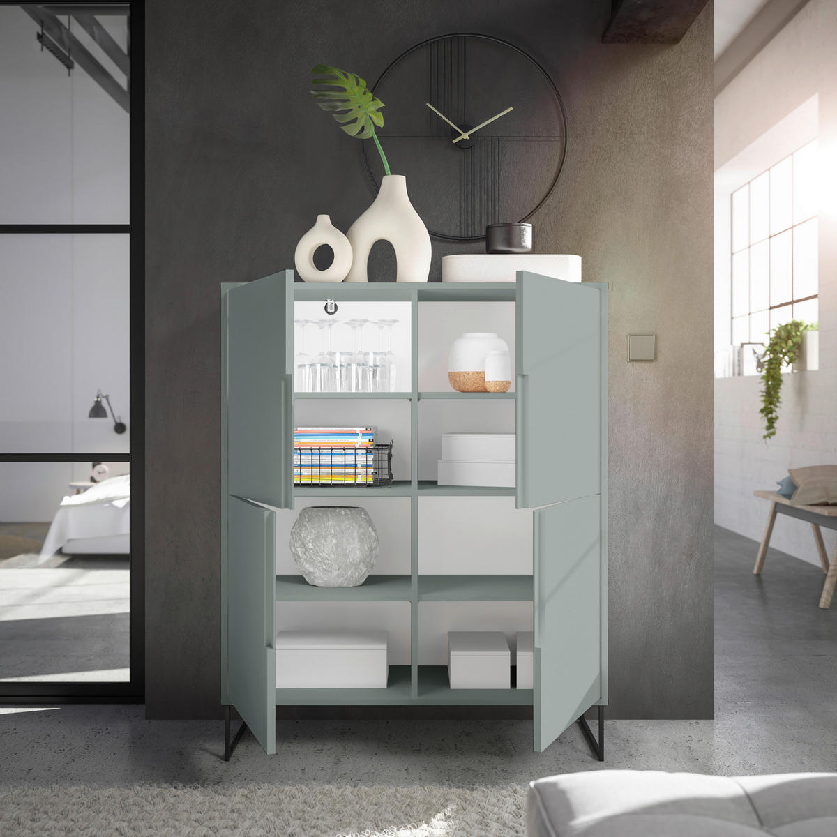 HIGHBOARD  in 101/125/38 cm  - Salbeigrün/Schwarz, Konventionell, Holzwerkstoff/Metall (101/125/38cm) - Hom`in