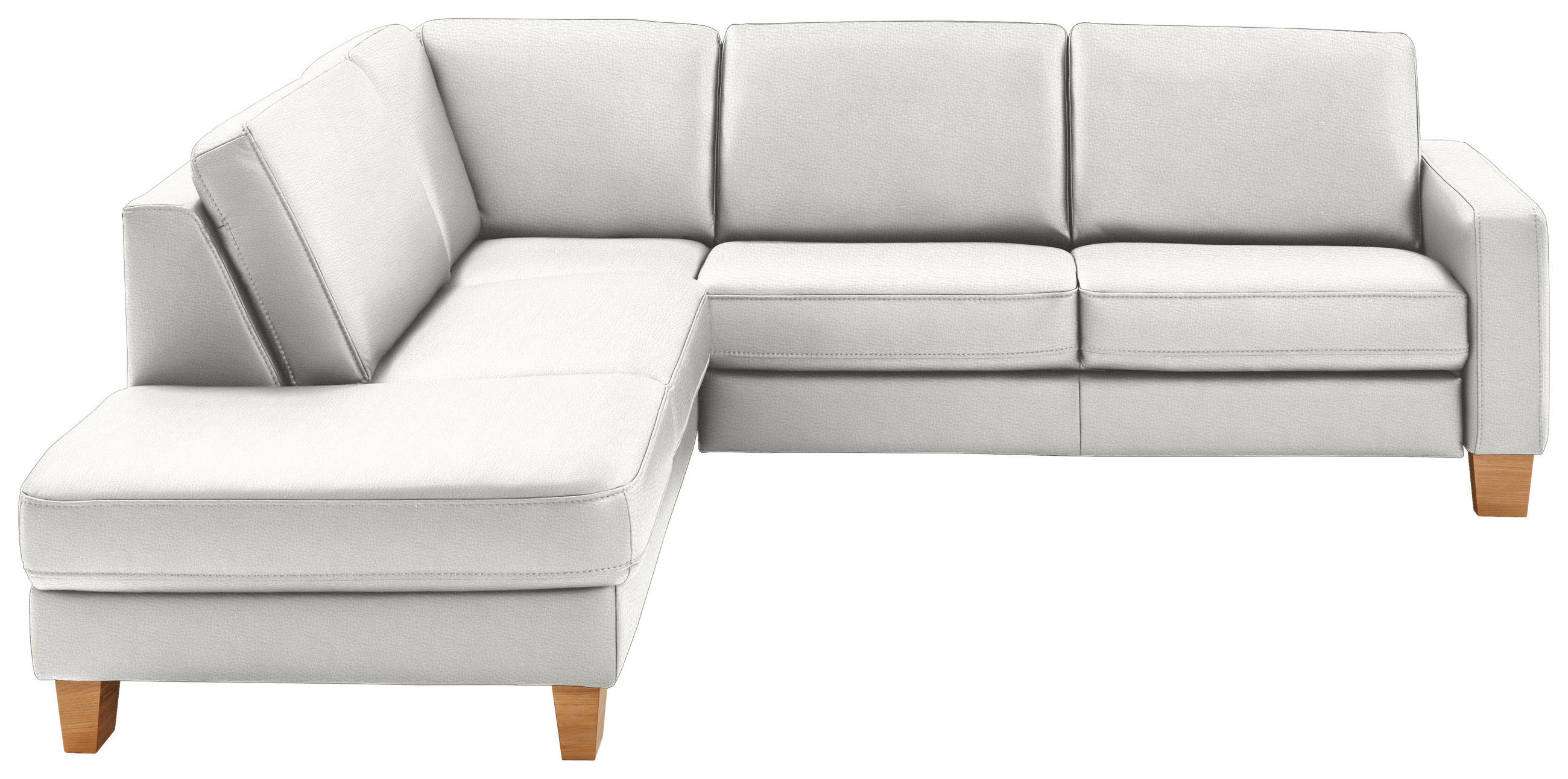 ECKSOFA in Echtleder Weiss  - Eiche Bianco/Weiss, Konventionell, Leder/Holz (235/257cm) - Valdera