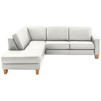 ECKSOFA in Echtleder Weiss  - Eiche Bianco/Weiss, Konventionell, Leder/Holz (235/257cm) - Valdera