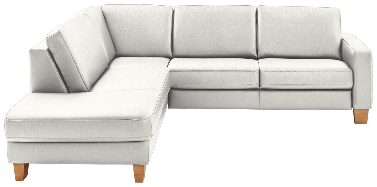 ECKSOFA in Echtleder Weiss  - Eiche Bianco/Weiss, Konventionell, Leder/Holz (235/257cm) - Valdera