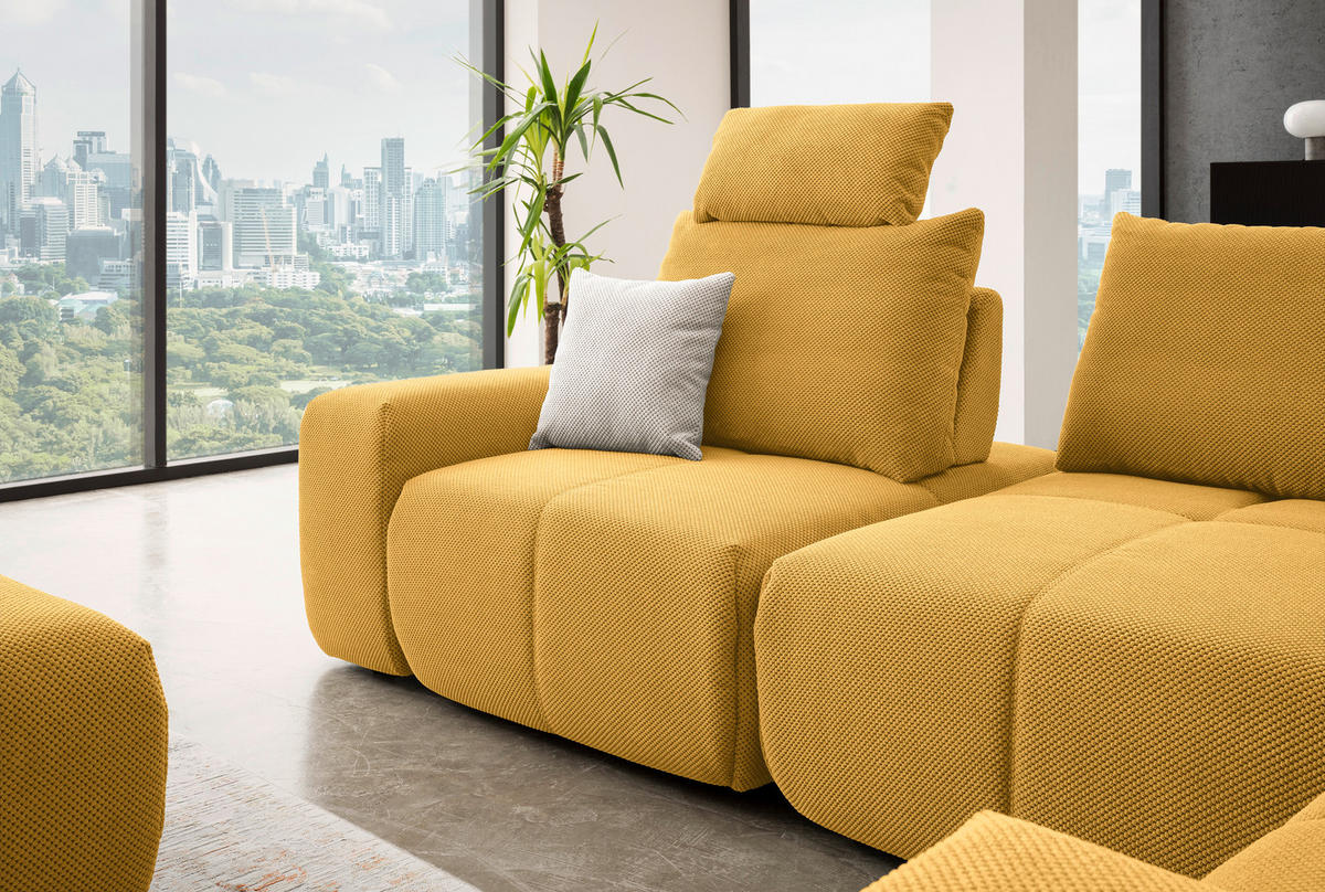 ECKSOFA in Velours Currygelb  - Currygelb/Schwarz, Design, Kunststoff/Textil (326/236cm) - Xora
