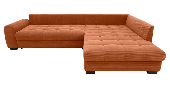 ECKSOFA Dunkelorange Cord Rückenkissen, Armlehnenkissen, Bettkasten, Schlaffunktion, Rücken echt, Liegefläche im Originalstoff  - Dunkelorange/Schwarz, KONVENTIONELL, Kunststoff/Textil (304/212cm) - Carryhome