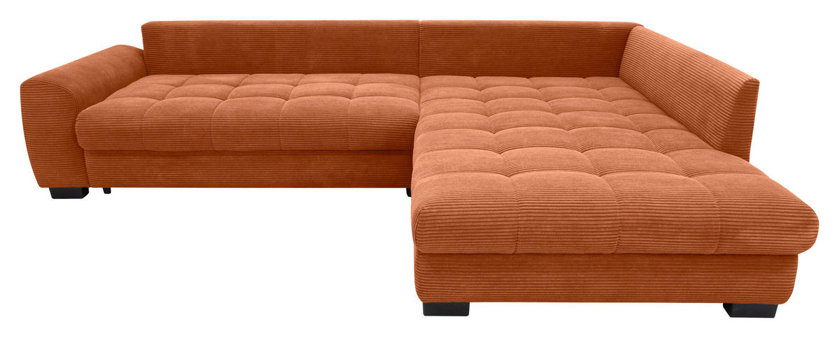 ECKSOFA Dunkelorange Cord Rückenkissen, Armlehnenkissen, Bettkasten, Schlaffunktion, Rücken echt, Liegefläche im Originalstoff  - Dunkelorange/Schwarz, KONVENTIONELL, Kunststoff/Textil (304/212cm) - Carryhome