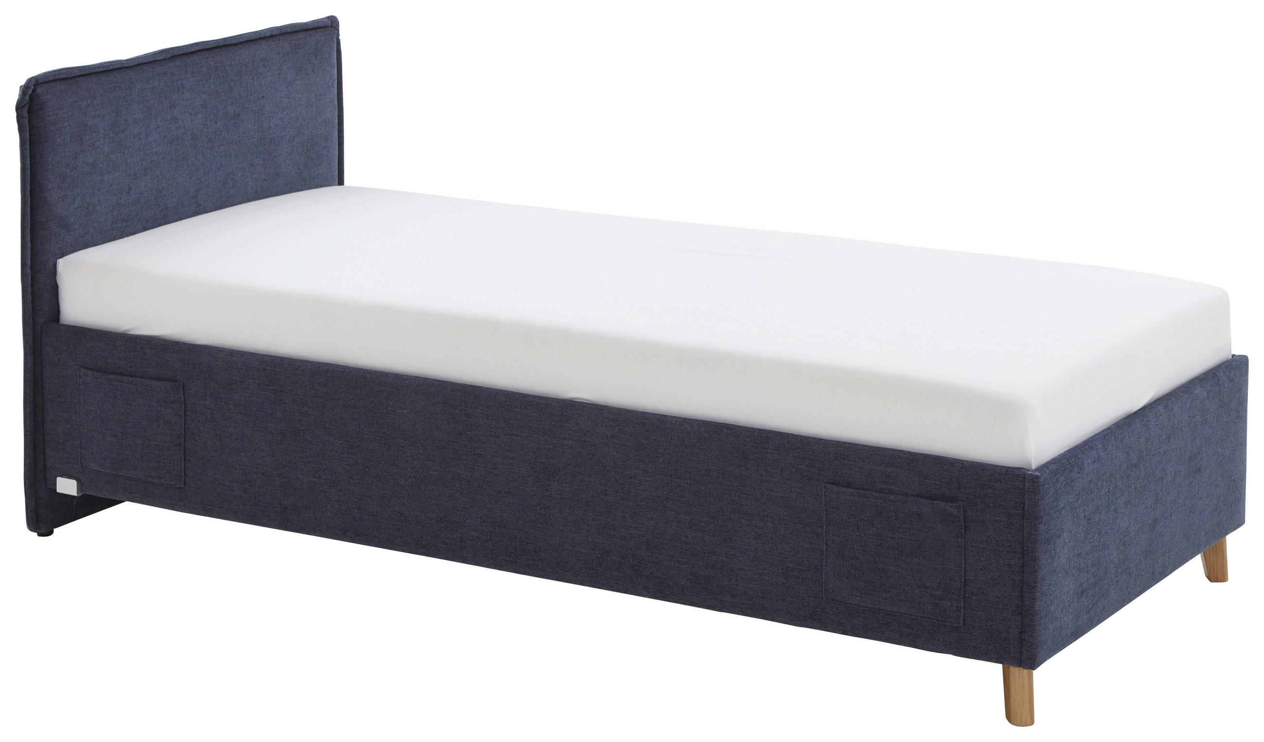 POLSTERBETT Lattenrost, Bettkasten Dunkelblau 90/200 cm  - Eichefarben/Birkefarben, KONVENTIONELL, Holz/Textil (90/200cm) - home24