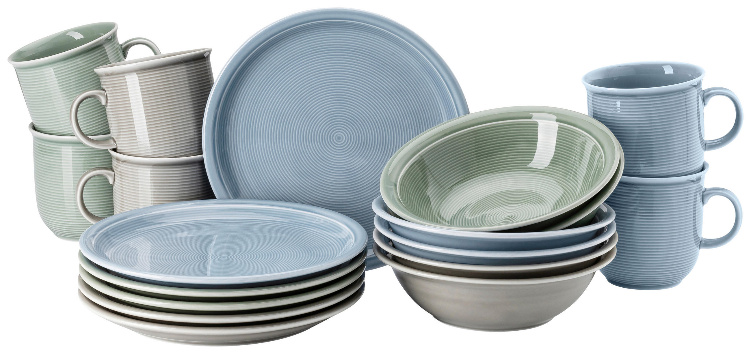 FRÜHSTÜCKSSERVICE Trend Colour Mixed II  - Graublau/Grau, Basics, Keramik - Thomas