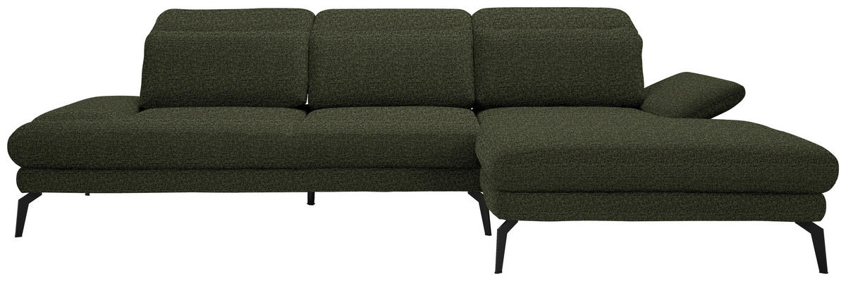 ECKSOFA in Webstoff Olivgrün  - Schwarz/Olivgrün, Design, Textil/Metall (289/180cm) - Stylife