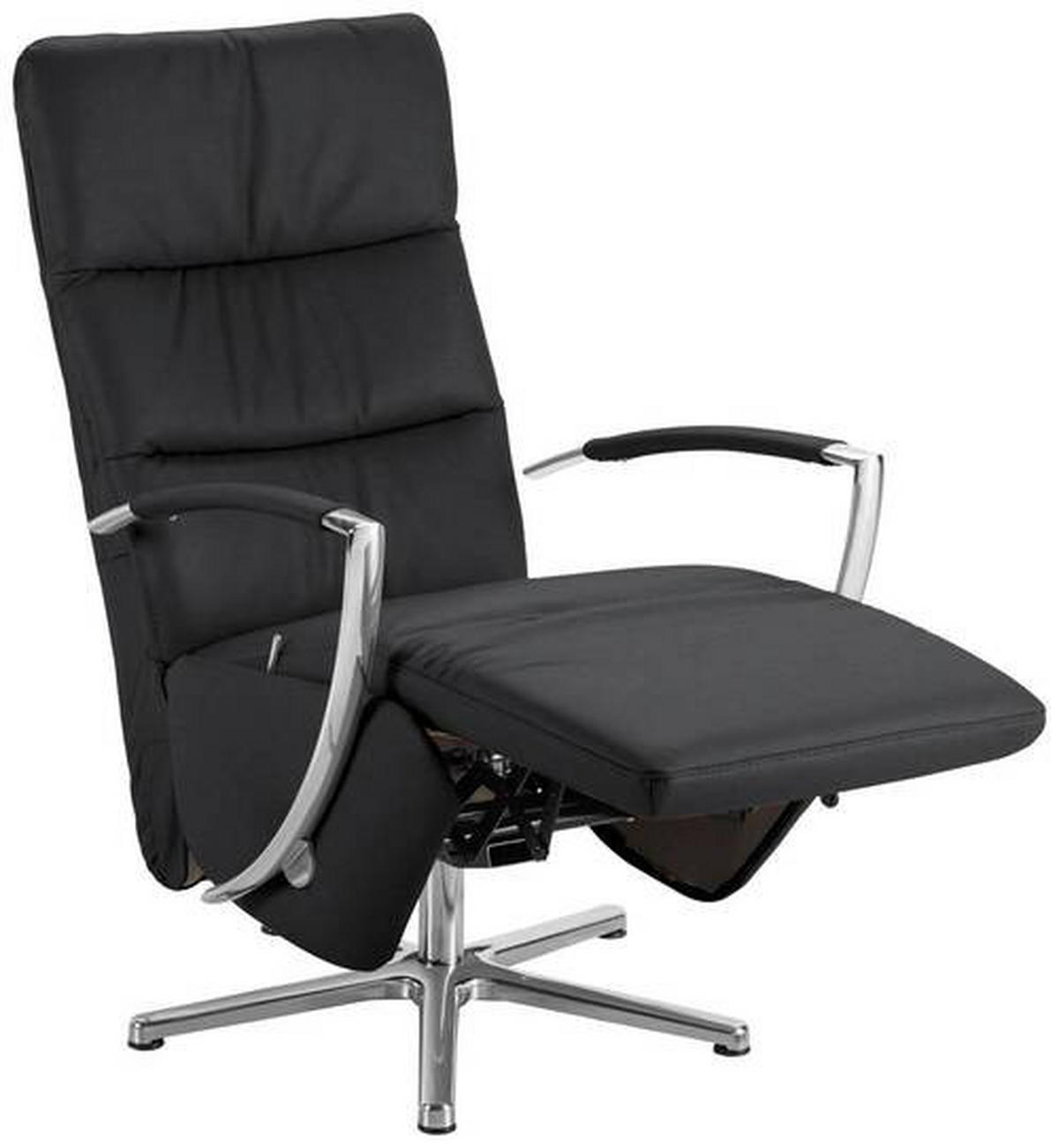 RELAXSESSEL in Leder Schwarz  - Chromfarben/Schwarz, Design, Leder/Metall (64/112/80cm) - Cantus