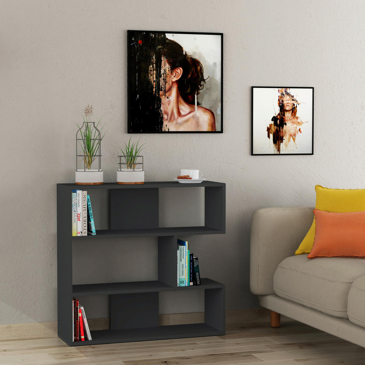 BÜCHERWAND  94/89/30 cm Anthrazit  - Anthrazit, Design, Holzwerkstoff (94/89/30cm) - Livetastic