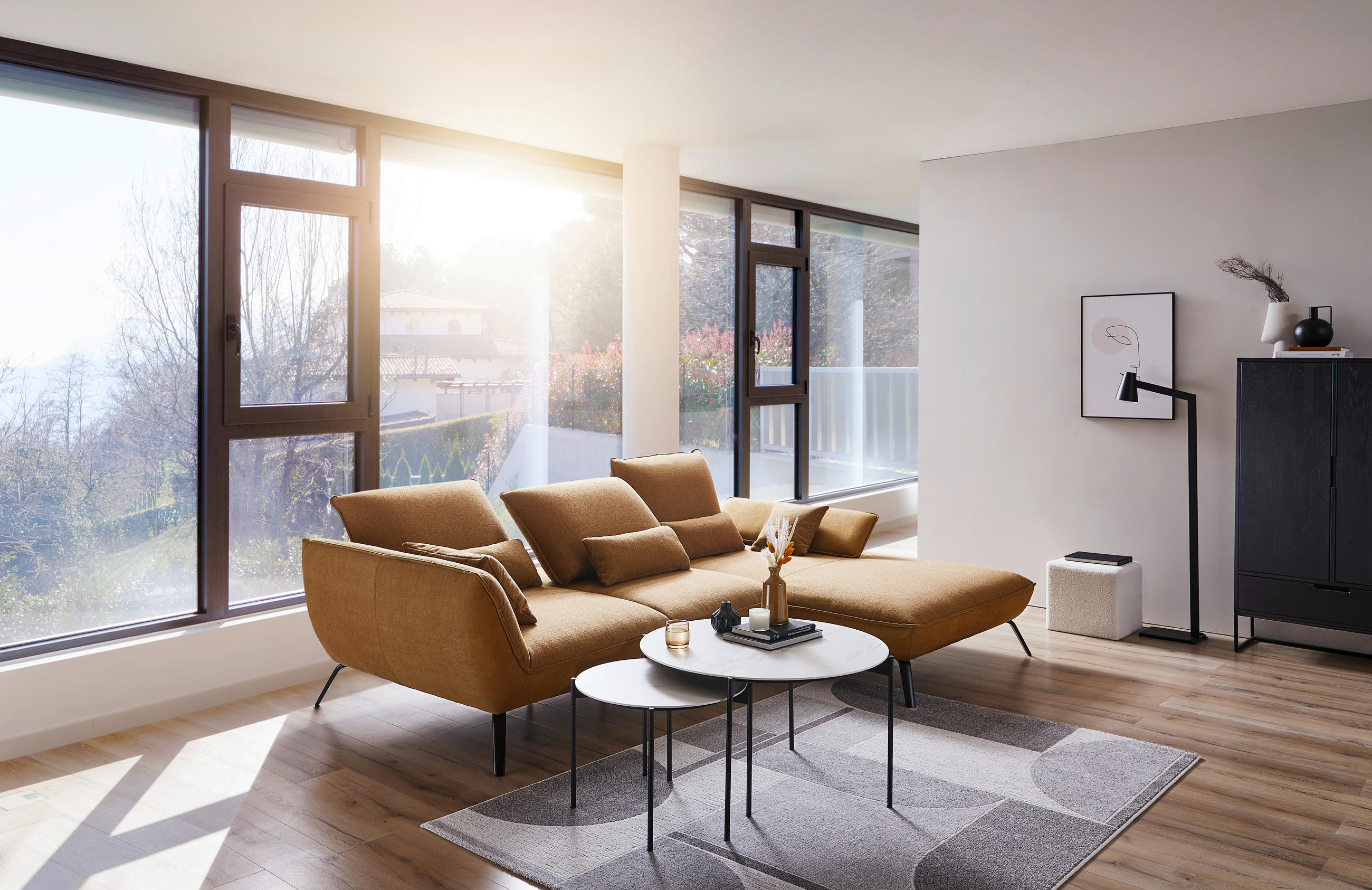 ECKSOFA Orange Flachgewebe - Schwarz/Orange, Design, Textil/Metall (301/191cm) - Moderano