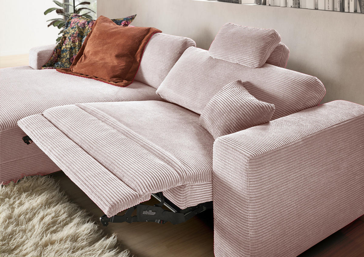 ECKSOFA in Cord Rosa  - Schwarz/Rosa, Design, Kunststoff/Textil (168/296cm) - Pure Home Lifestyle