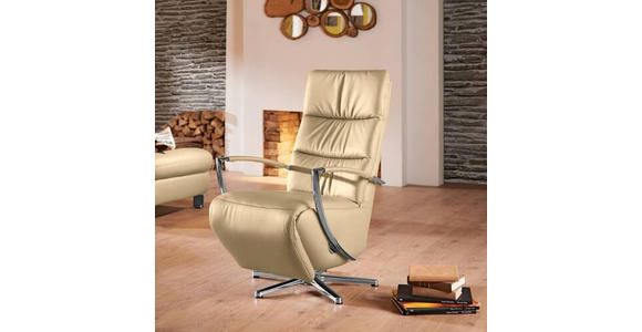 RELAXSESSEL in Leder Beige  - Chromfarben/Beige, Design, Leder/Metall (64/112/80cm) - Cantus