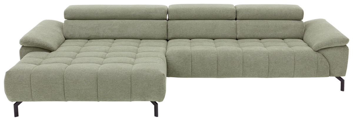 ECKSOFA in Webstoff Grün  - Schwarz/Grün, Design, Textil/Metall (190/329cm) - Beldomo Style