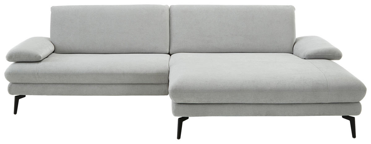 ECKSOFA in Chenille, Flachgewebe Silberfarben  - Silberfarben/Schwarz, Design, Textil/Metall (284/180cm) - Dieter Knoll