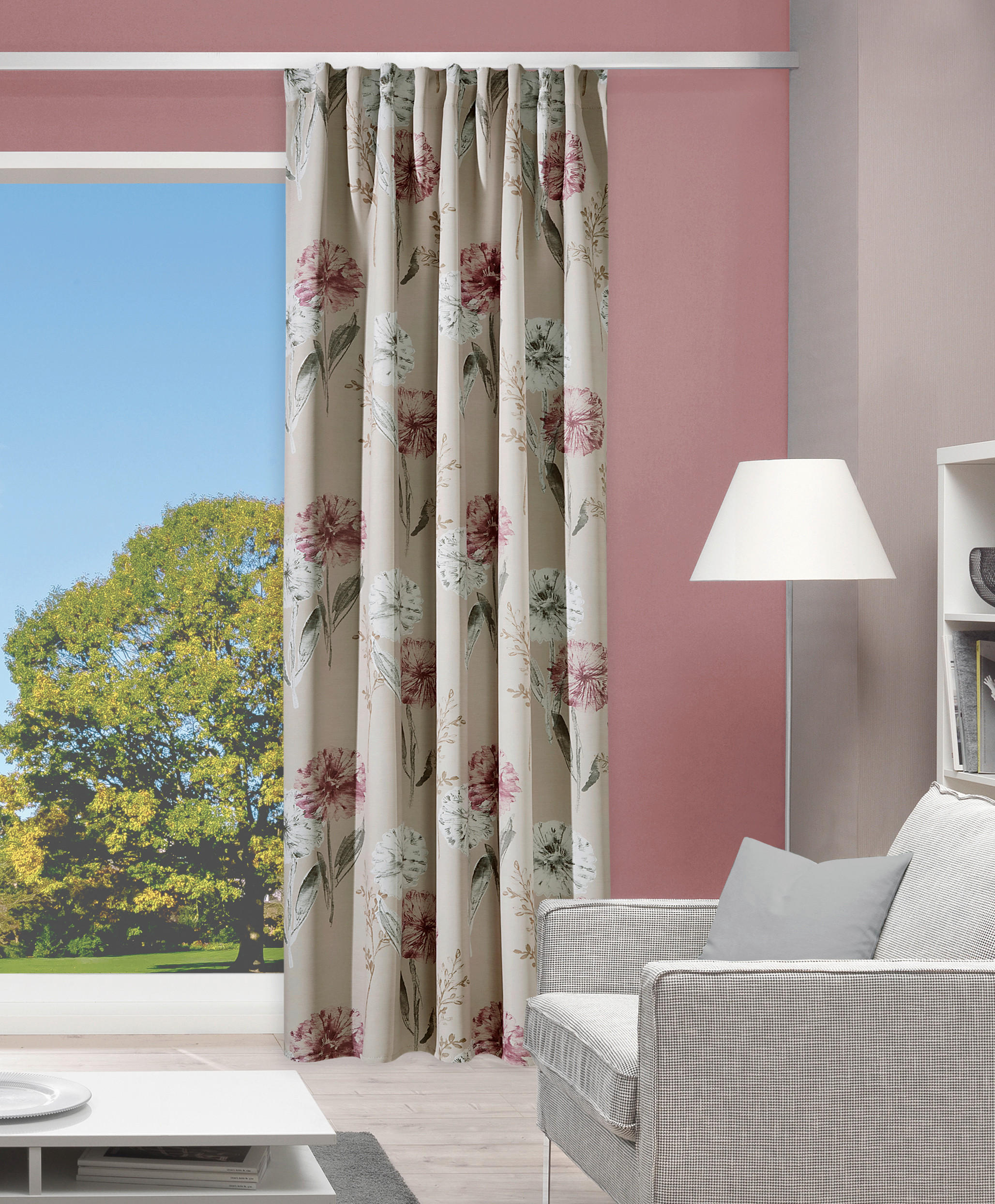 FERTIGVORHANG  blickdicht   135/245 cm  - Naturfarben/Rosa, ROMANTIK / LANDHAUS, Textil (135/245cm)
